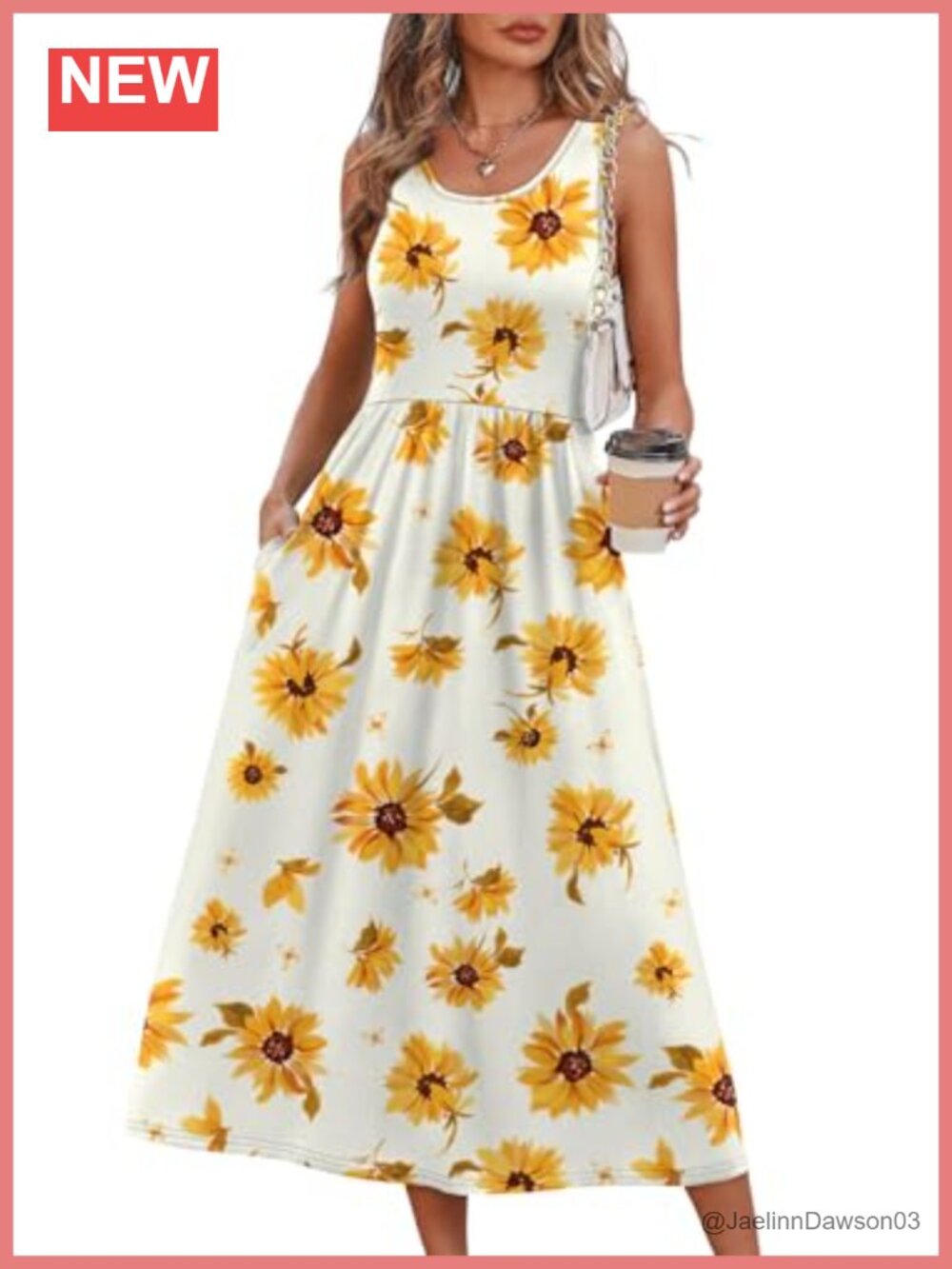 Flowy Midi Sundress with Pockets - Casual Sleeveless Scoop Neck A-Line Summer